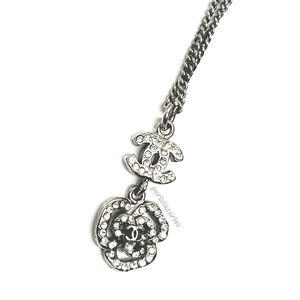 CHANEL Camellia Crystal Rhinestone Flower Pendant Necklace